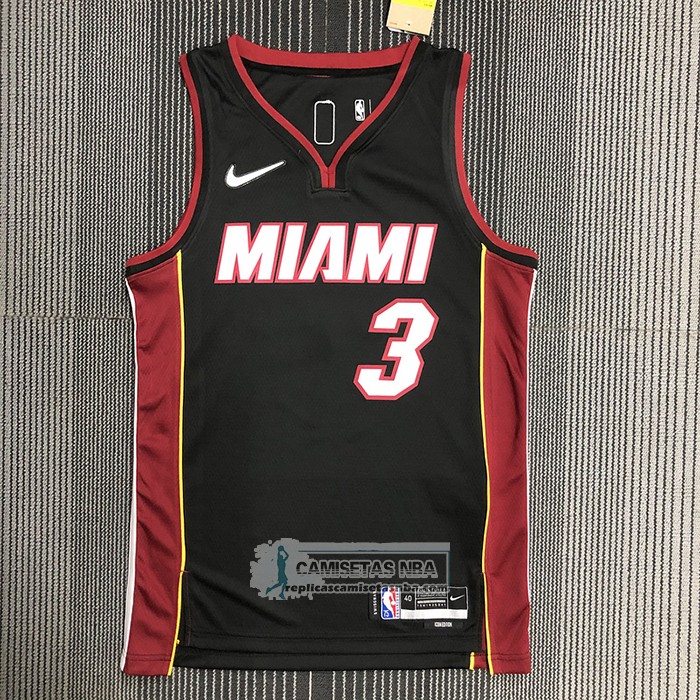 Camiseta Miami Heat Victor Dwyane Wade NO 3 Icon Negro